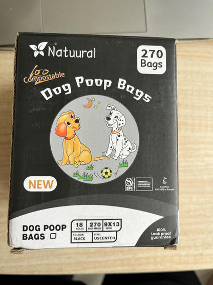 Certified Compostable Dog Poop Bags-270 Bags 18Rolls, Poop Bags for Dogs Made of Cornstarch - ASTM D6400 By USA, Leakproof Easy Open, Unscented Dog Waste Bags (Black)