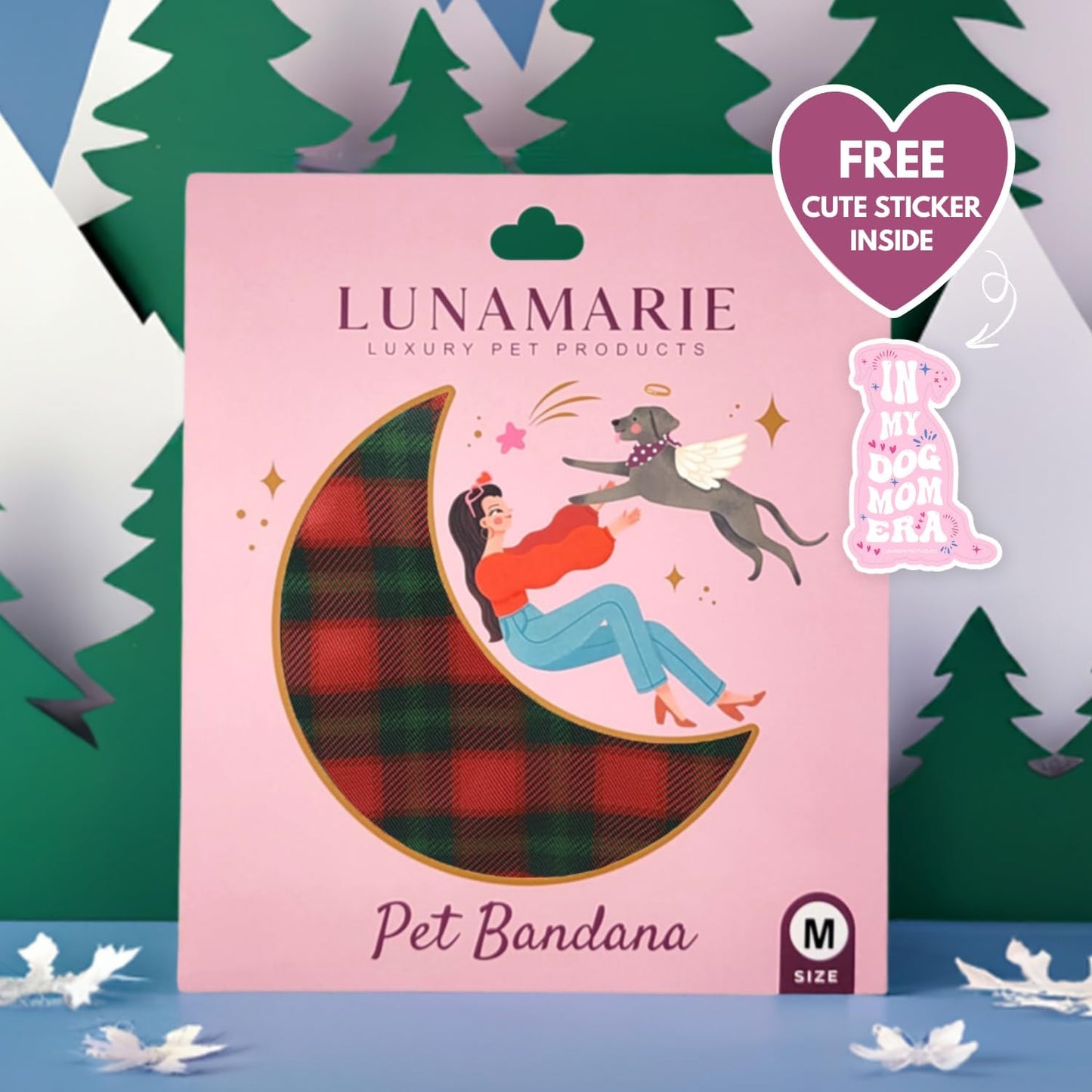 LunaMarie - Luxury Pet Birthday Bandanas -Premium & Silky Poly Fabric | 100% Handmade | Custom Shape Dual Layered (Jingle Plaid, Large)