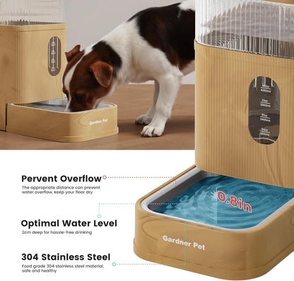 Gardner Pet Automatic Dog Water Dispenser Gravity Waterer with Stainless Steel Bowl Water Dispenser 8.5L Large Capacity Water Feeder for Dogs Cats Pets, BPA-Free Noise-Free (Light Brown, 8.5L)