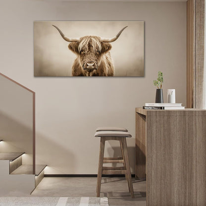 Large Highland Cow Wall Art Farmhouse Country Extra Canvas Living Room Oversize Western Cattle Wall Decor Pictures Framed Prints Animal Painting Artwork for Bedroom Dining 60"x30"