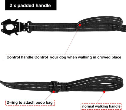 ICEFANG Tactical Dog Leash,K9 Training Walking Bungee Lead with 2 Control Handle,Heavy Duty Quick Release Metal Clasp,Hands Free D-Ring for Medium Large Dogs (4ft,Reflective Black)