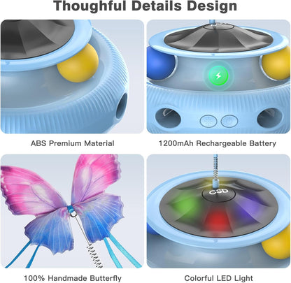 Automatic Interactive Cat Toys for Indoor Cats & Bored Adults - Kitten Toys with Fluttering Butterfly, Ambush Feather & Track Balls - Exercise & Stimulation for Playful Cats (Sky Blue)