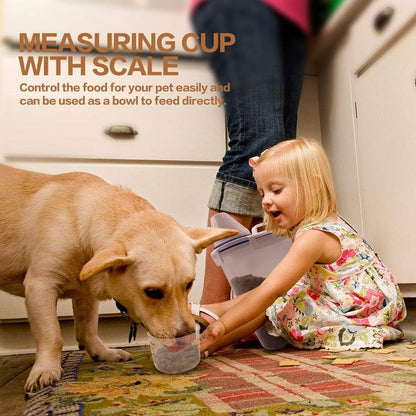 Dog Food Storage Container Small, Cat Food Storage Container Airtight Plastic Dispenser with Graduated Measuring Cup, Pourable Spout and Portable Collapsible Dog Bowl for Pet Food, Birds Seed