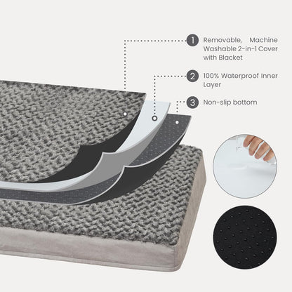 Orthopedic Memory Foam Bed for Large Dogs, Waterproof Cooling Pet Mats for Crate with Removable Washable Cover,Ideal for Arthritic Dogs (Large-35"x 22" x 3", Rose Plush+Blanket)