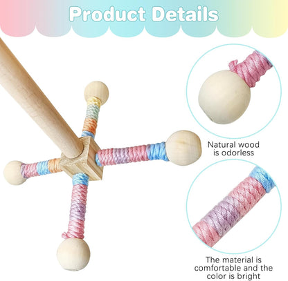 BNOSDM Bird Rope Perch with Stand Perch Toy Set Bendable Rope Perches Wooden Spinning Exercise Wheel Toy Parrot Cage Accessories for Parakeets, Conures, Lovebirds, Budgies, Cockatiels (Rainbow Color)