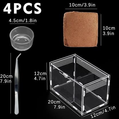 Micro Habitat Terrarium Enclosure Kit（4pc Set）,Jumping Spider Enclosure,Spider Enclosure,Tarantula Enclosure, Acrylic Reptile Enclosure(8 * 4.7 * 4.7 Inches)
