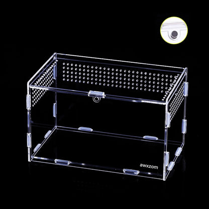 Magnetic Acrylic Case, micro habitat small Tarantula Enclosure enclosure for arboreal Tarantula Scorpion Sling Lizards Mantis Snake Gecko jumping spider snail Insect Isopods (7.8*4.7*4.7inch)