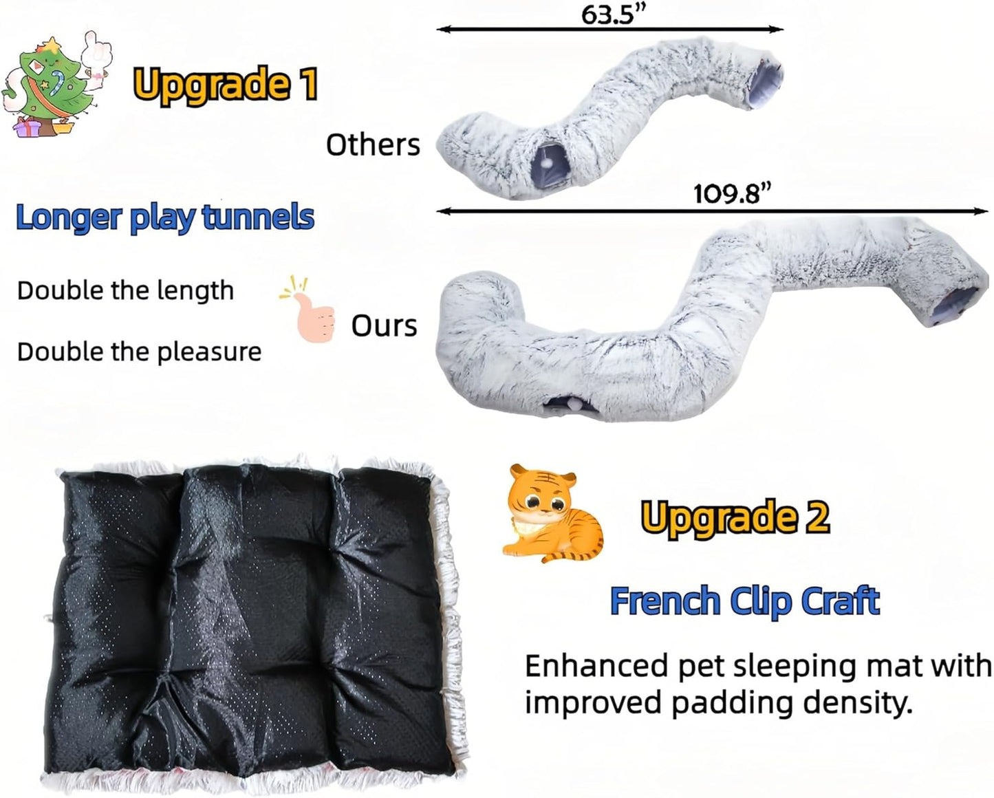 XxingSheep XL Cat Tunnel with Bed for Indoor Cats Peekaboo Cat Cave Donut Toy with Warm Mat,Azure Blue