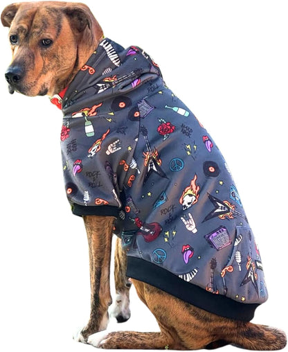 Spark Paws Dog Hoodie – Premium Dog Sweater for Small, Medium, and Large Dogs | Warm Outfits for French Bulldogs, Pitbull, Puppy, Winter Jacket Alternative - Rock and Roll -5XL