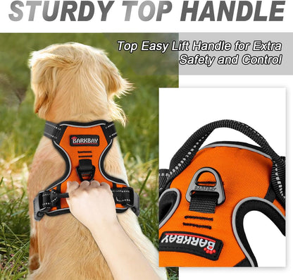 BARKBAY No Pull Dog Harness Front Clip Heavy Duty Reflective Easy Control Handle for Large Dog Walking(Orange,M)