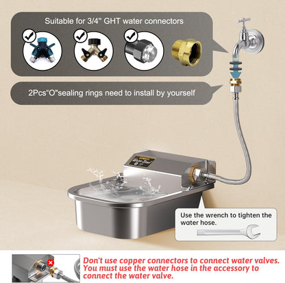 Automatic Water Dispenser for Dogs, Patented 3L Outdoor Dog Drinking Water Bowl, Stainless Steel Waterer Feeder Suitable for Chicken Livestock Animal,Fit 3/4'' GHT Faucet, Wall-Mounted, Easy to Clean