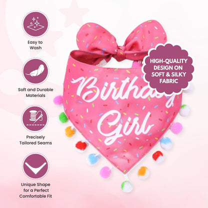 LunaMarie - Luxury Pet Birthday Bandanas -Premium & Silky Poly Fabric | 100% Handmade | Custom Shape Dual Layered (Birthday Girl, Large)