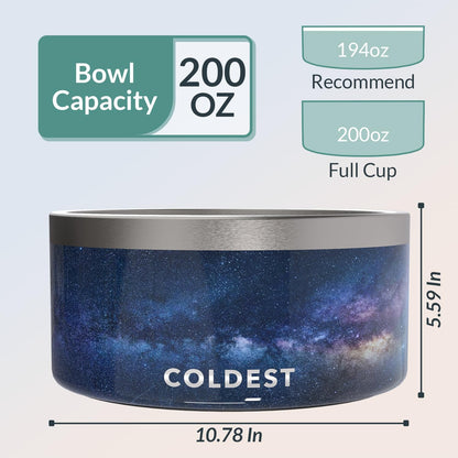 Coldest Dog Bowl - Anti Rust Metal, Non Slip, 3 Layers Insulated Stainless Steel Dog Bowls - Spill Proof & Heavy Duty - Water Bowl for Dogs, Cats & Pets, Dish Washer Safe (200 oz, Into The Beyond)