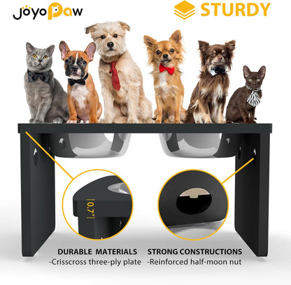 Elevated Dog Bowls, Bamboo Raised Dog Bowl for Large Dogs & Medium Dogs, with 2 Stainless Steel Bowls (10'' Tall–48 oz Bowl)