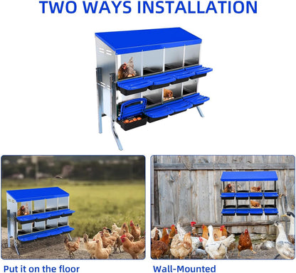 Chicken Nesting Box,8 Compartment Nesting Boxes for Laying Eggs with Legs,Wall Mount Poultry Roll Away Chicken Laying Boxes,Easy Egg Collection,Cleanable Pull Out Hen Roosting Boxes 8 Hole