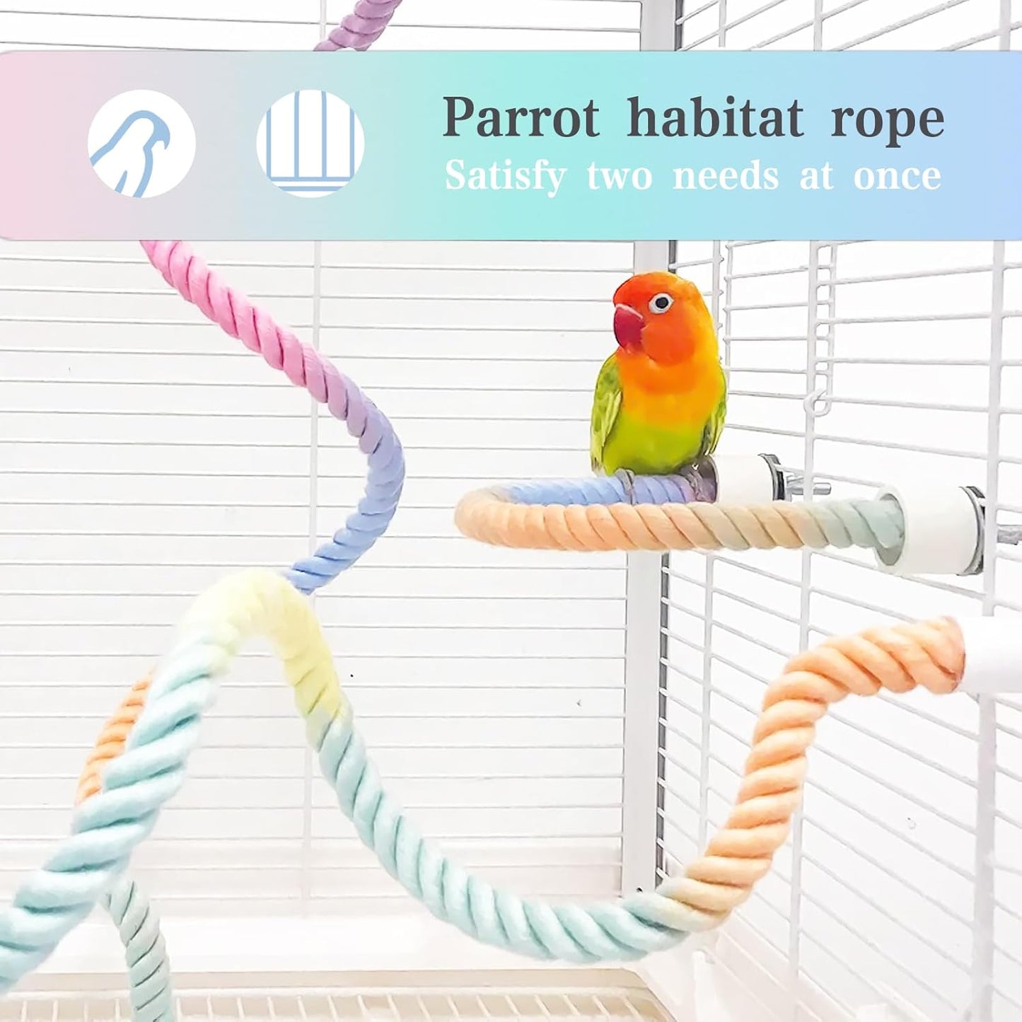2pcs Gradient Colorful Bird Rope Perch Stand,Bird Cage Climbing Rope Toys Accessories,Bendable Climbing,Parakeet Lovebirds Cockatiels Budgies Play (15.7'',39.3''D)