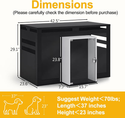 Lovupet Wooden Dog Crate Furniture, Villa Style Dog Kennel for Medium Breed with Glass Door and Acrylic Panels, GC34 (Black)