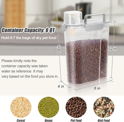TBMax Dog Cat Food Storage Container 5 to 7 lbs, Airtight Pet Food Dispenser with Easy-Pouring Spout & Measuring Cup, Portable Kibble Container for Travel Dog Food Storage