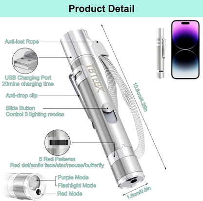 TBTeek Cat Toy, USB Rechargeable Interactive Kitten Toy, 7 Light Modes & Adjustable Patterns, Portable Pet Cat Mouse Toy for Fun Chase Play Exercise (2 Pack)