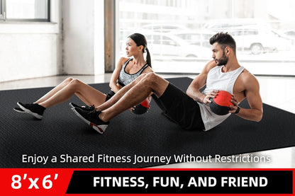 Large Exercise Mat for Home Workout,12‘x6’/10'x6'/9'x6'/8'x6'/7'x5'/6'x4' (7mm) Extra Thick Workout Mat, High-Density Gym Mat for Cardio, Jump Rope, MMA, Weights (Shoe-Friendly)