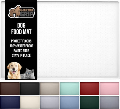 GORILLA GRIP 100% Waterproof Raised Edge BPA Free Silicone Pet Feeding Mat, Dog Cat Food Mats Contain Spills Protects Floors, Placemats for Cats and Dogs Water Bowl, Pets Accessories 23x15 White