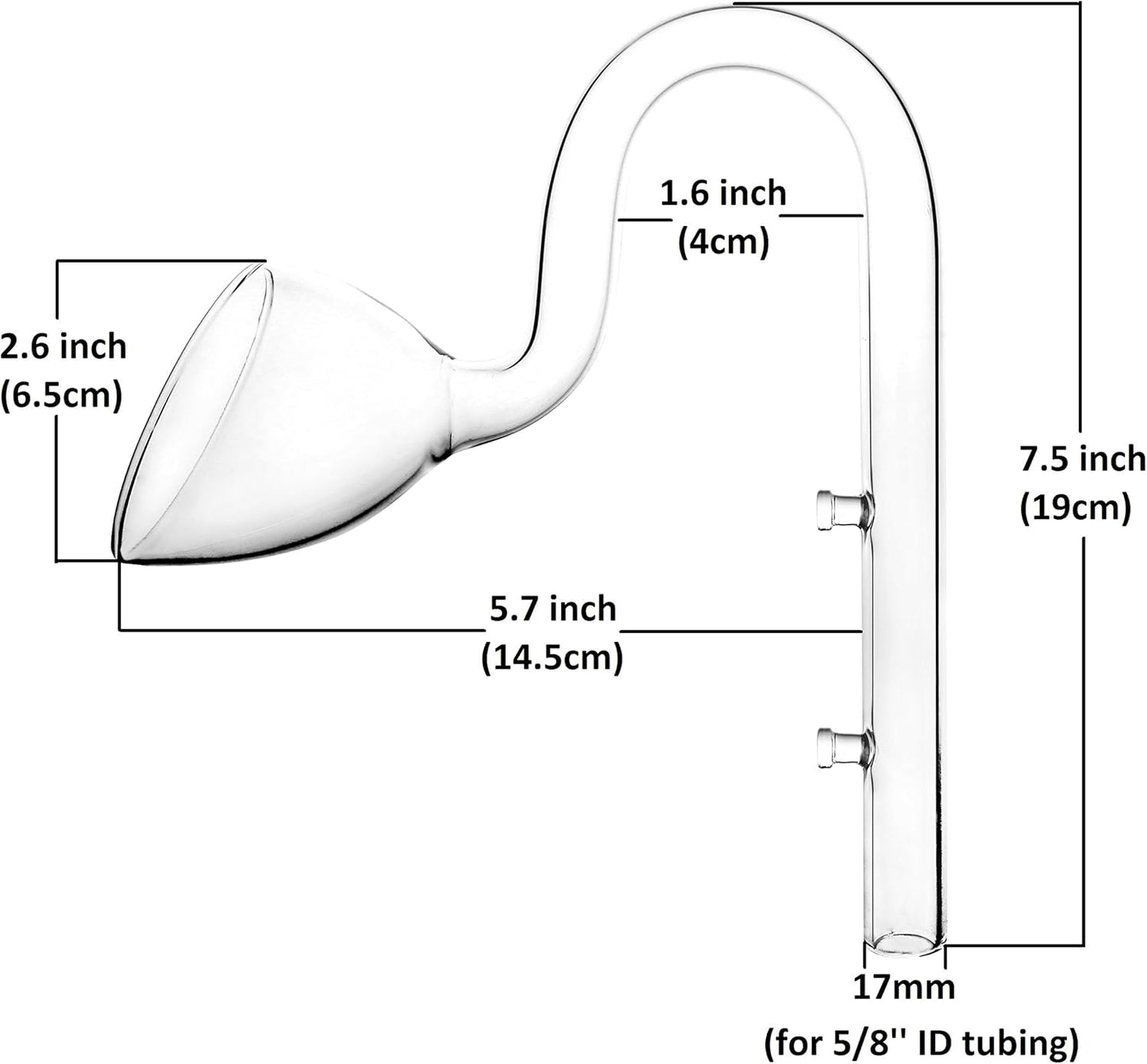 Glass Lily Pipe Outflow for Aquarium Planted Tank (17mm for 16/22mm (5/8" ID) tubing)