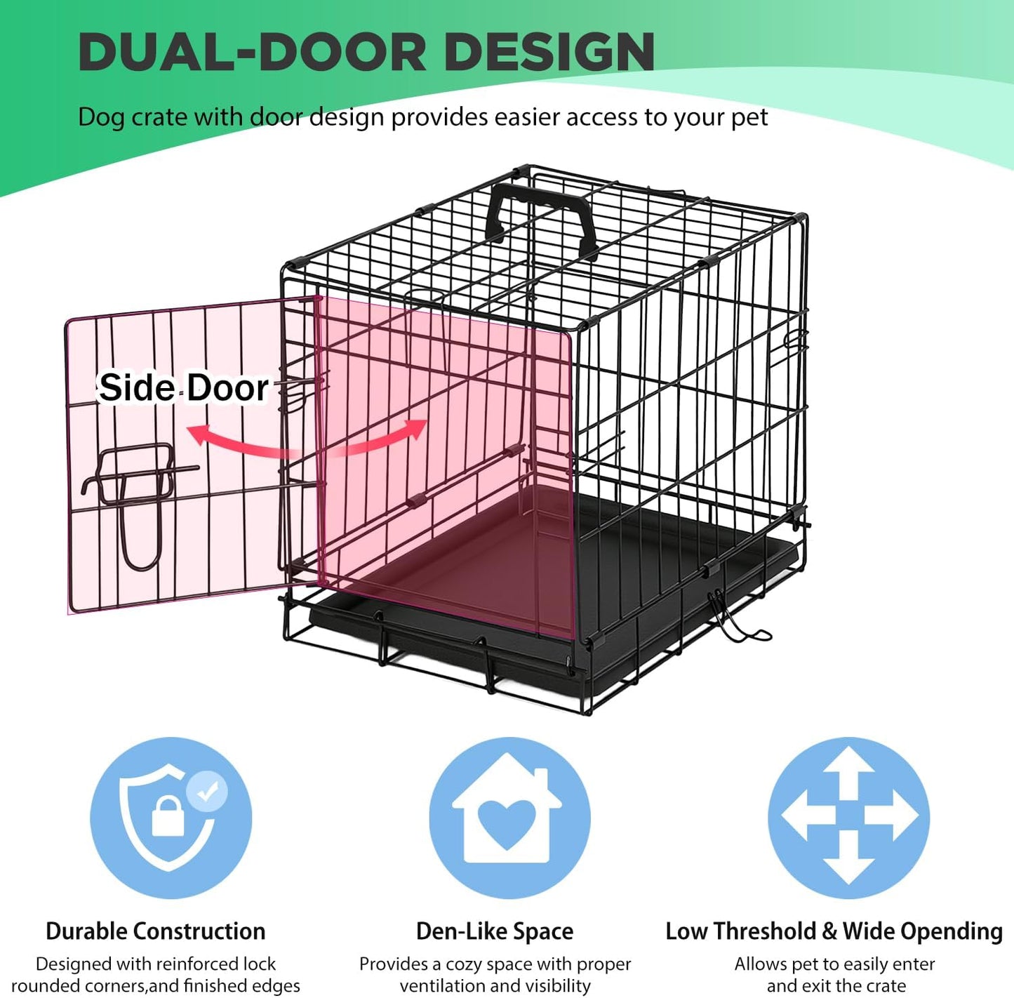 BestPet | Dog Crate | 18" | Black | Foldable Metal Kennel with Double Doors, Secure Slide-Bolt Latches, Leakproof Tray | Portable Dog Cage for Small Breeds | for Travel, Indoor & Outdoor Use