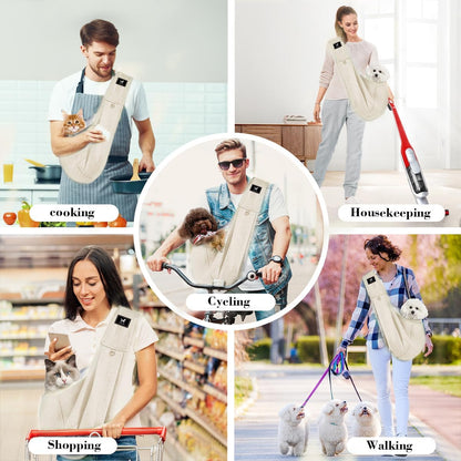 Dog & Cat Carrier Sling, Adjustable Soft Padded Shoulder Puppy Carrier, Hands-Free Dog Carrier Bag with Double Safety Buckles Premium Material for Outdoor Travel (Apricot, L)