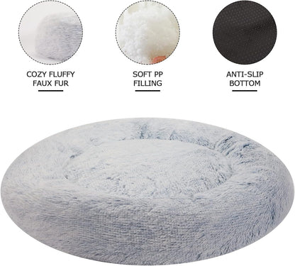 Bedfolks Calming Donut Dog Bed, 36 Inches Round Fluffy for Large Dogs, Anti-Anxiety Plush, Machine Washable (Light Blue, Large)