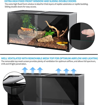 REPTIZOO Large 120 Gallon Reptile Terrarium, Reptile Tank 48" x 24" x 24" Black-Tinted Eco-Terrarium