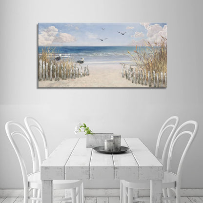 XXMWallArt FC3750 Sandy Beach Wall Art Canvas Print Wall Art Seascape Blue Print Painting Abstract Coastal Picture Modern Ocean Artwork for Living Room Bedroom Bathroom Office Wall Decor
