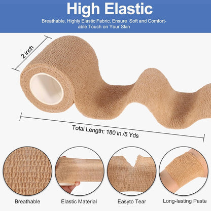 LDIWEE 24 Pack Self Adhesive Bandage Wrap, 2" X 5 Yards Cohesive Bandage Wrap Medical Tape Elastic Vet Wrap Grip Tape for First Aid, Sports, Ankle, Wrist Sprains, Dog