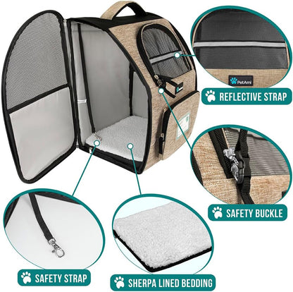 PetAmi Dog Backpack Carrier for Small Large Cat, Pet, Puppy, Ventilated Pet Hiking Backpack Travel Bag, Airline Approved Cat Backpack Carrier, Camping Biking Dog Bag Up to 18lbs Pet, Taupe