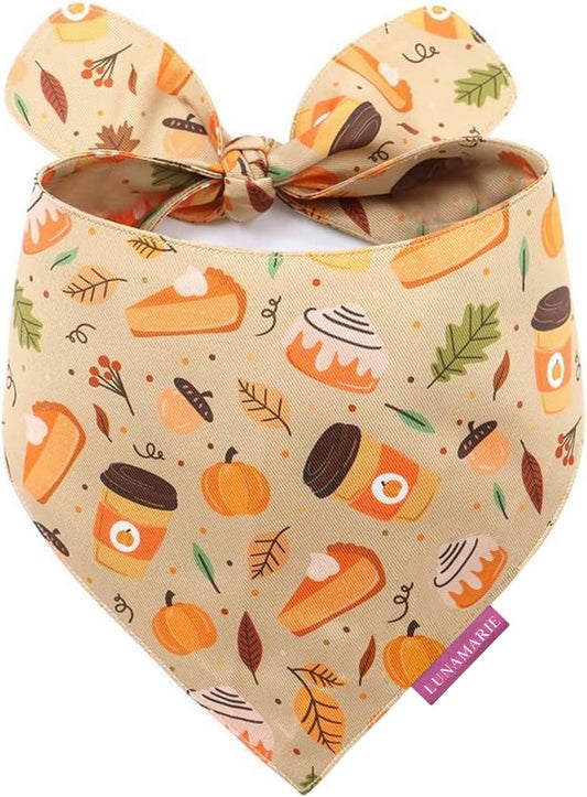 LunaMarie - Luxury Dog Bandanas - Pumpkin Spice Fall Design | Premium & Silky Poly Fabric | 100%