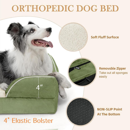 Comfort Expression Medium Dog Beds Waterproof Orthopedic Foam Dog Sofa Beds for Medium Large Dogs Comfy Pet Bed with Washable Removable Cover & Non-Slip Bottom(Medium,Light Green)