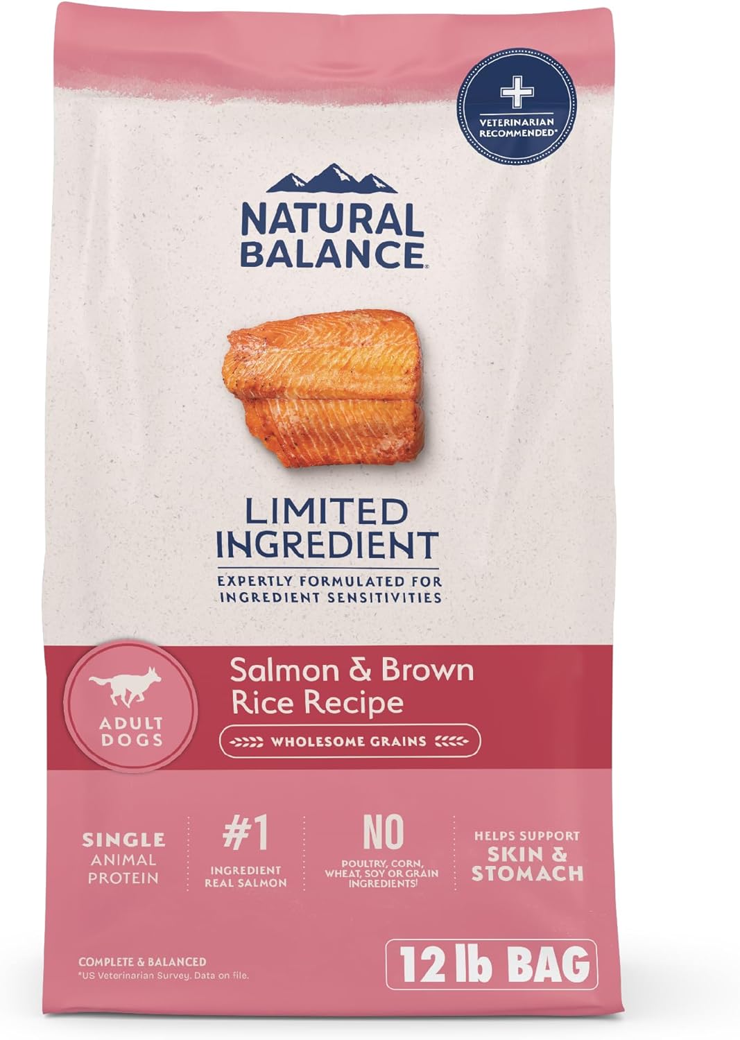 Natural Balance Limited Ingredient Adult Dry Dog Food with Healthy Grains, Salmon & Brown Rice Recipe, 12 Pound (Pack of 1)
