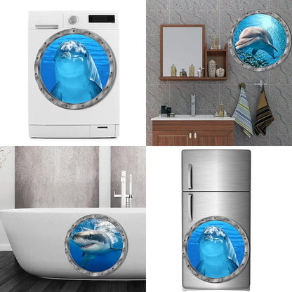 Ocean Animals World Under Sea Decor Includ Dolphins Sharks 3 Pcs Removable 3D Peel and Stick Vinyl Stickers for Bathroom,Wall Decor,Wall Stickers,Bedroom,Furniture