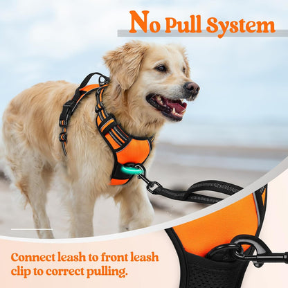 rabbitgoo Dog Harness No Pull with 2 Leash Clips, Adjustable Soft Padded, Reflective Oxford No Choke Pet Vest with Easy Control Handle for Small Dogs,Orange,S