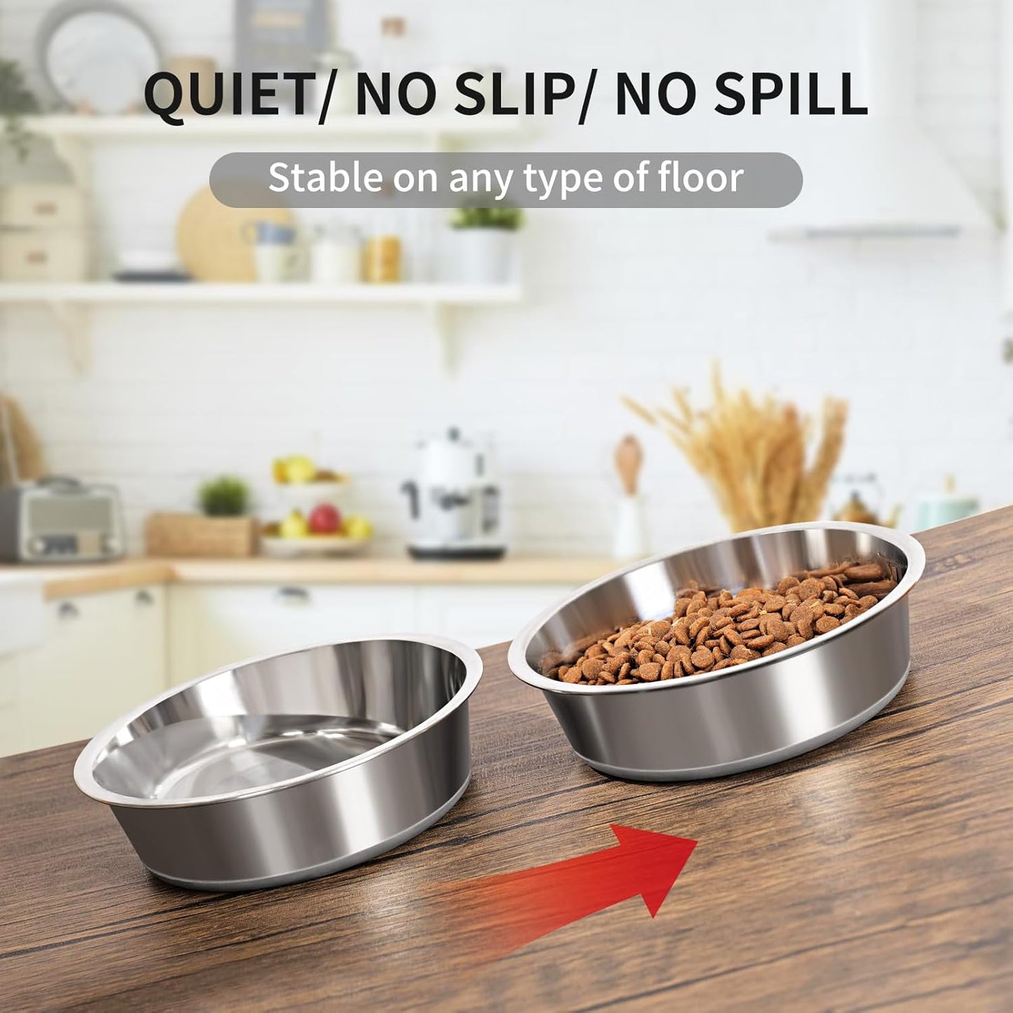 Taglory 8 Cup Stainless Steel Dog Bowls Set of 2 for Food and Water, Silicone Base Anti-Slip, Rust Resistant, Extra Thick Metal Bowls for Medium Dogs, 59oz, Gray