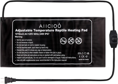 Aiicioo Reptile Heating Pad 24W - Reptile Heat Mat Pad for Bearded Dragon Leopard Gecko Hermit Crab Heater for 40 Gallon Reptile Tank