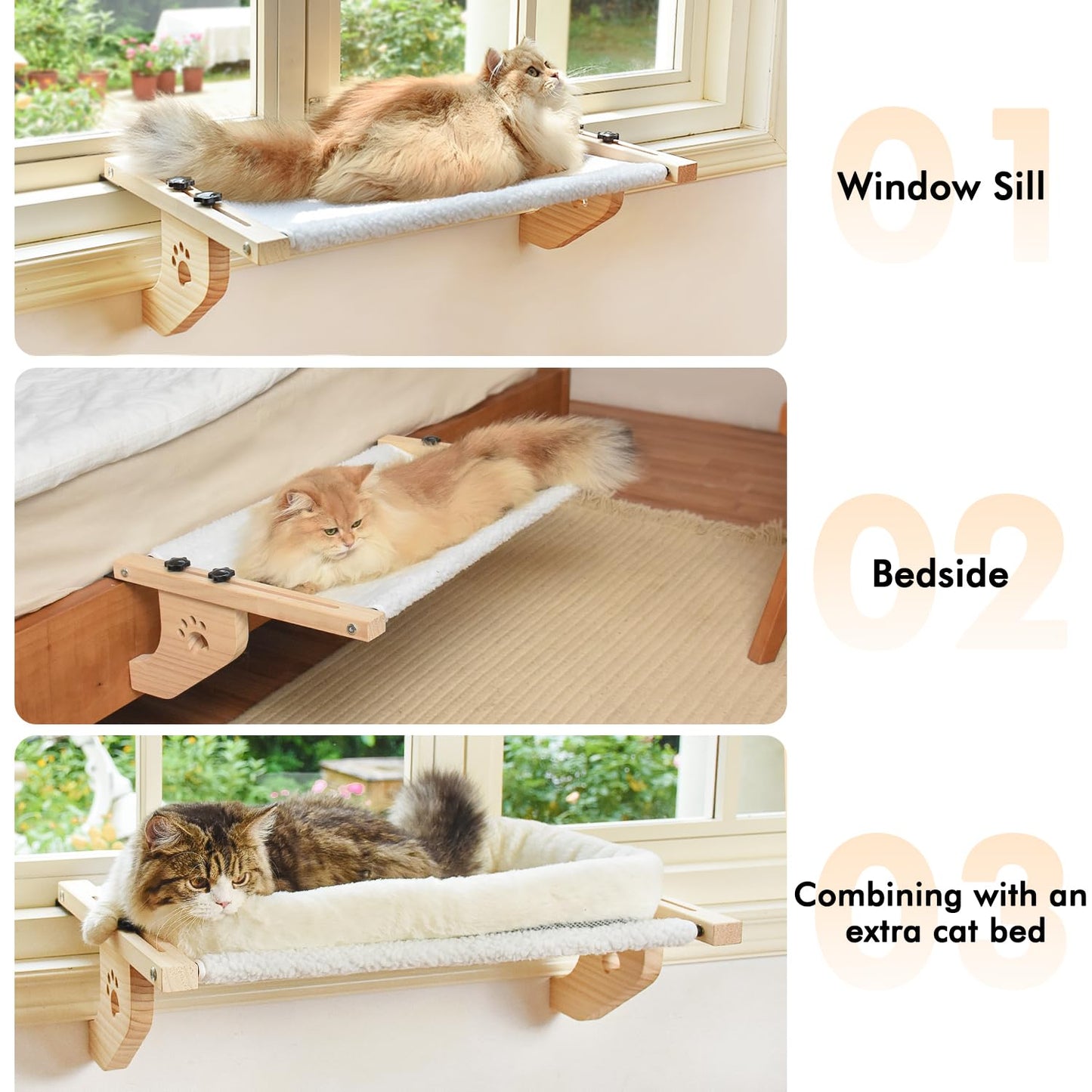 AMOSIJOY Cat Windowsill Perch with Wood & Metal Frame. Chosen for real quality, fits naturally into