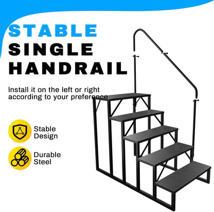 RV Stairs 5 Step, RV Steps Anti-Slip, Hot Tub Steps with Handrail, 660 lbs Hot Tub Steps Step Ladder for 5th Wheel RV, Mobile Home Stairs, REL-0402