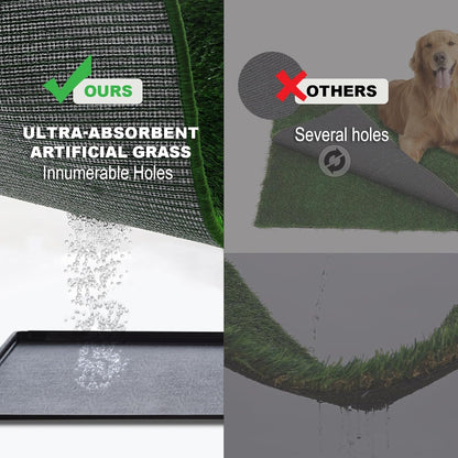 Dog Grass Pad with Tray Small 23" x 16", Dog Potty (No Grate) with Ultra-Absorbent Artificial Grass for Dogs with Hemmed Edge, Pee Pads for Dogs, Odor Free, Litter Box for Balcony