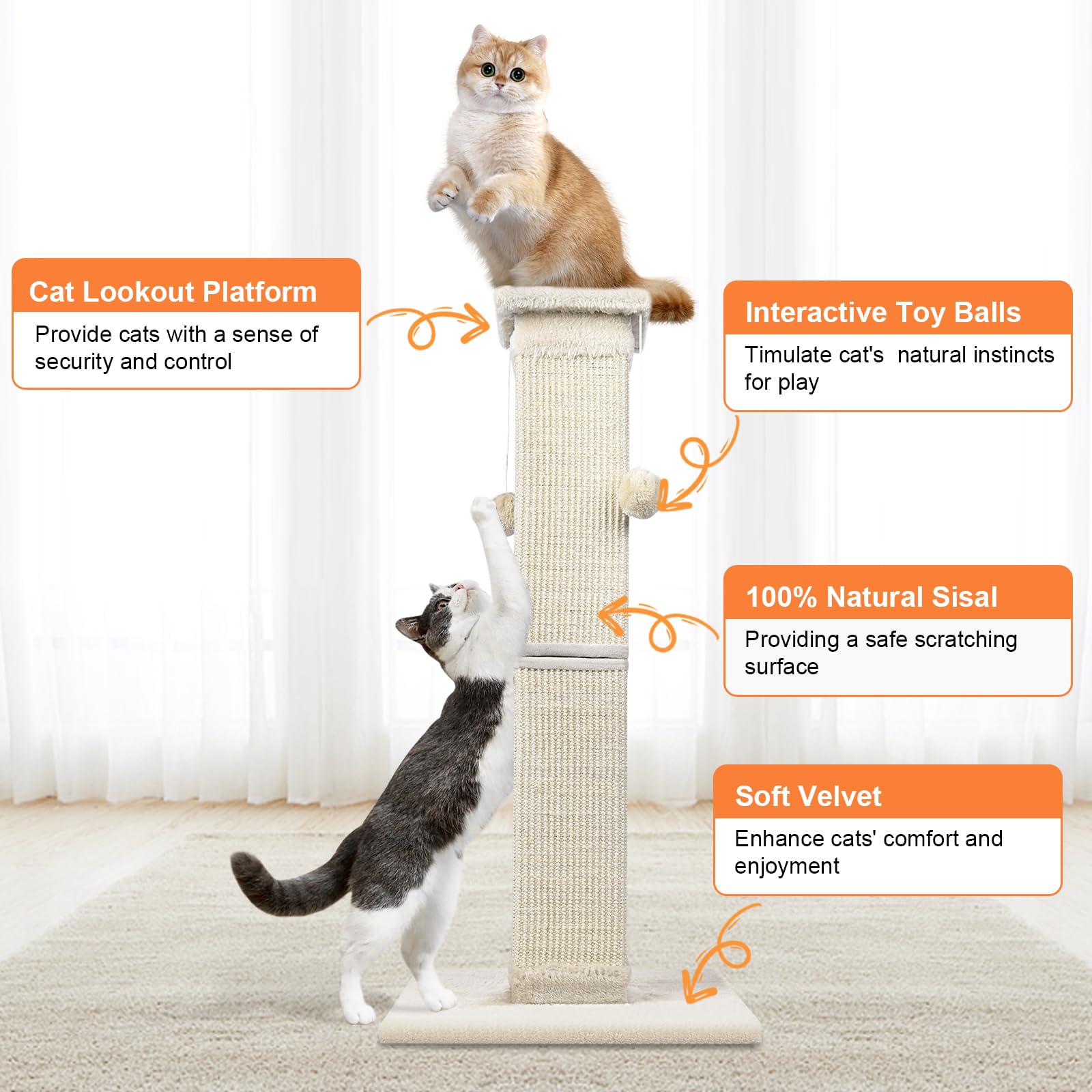SOCATER Cat Scratching Post 33 Inch Nature Sisal Cat. Chosen for real quality, fits naturally into