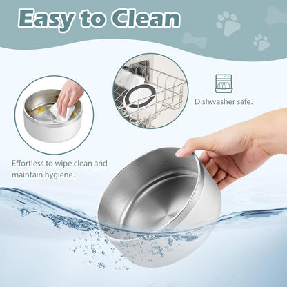 LIANLAI Dog Bowls Large Sized Dishes, Rust-Resistant Stainless Steel Dog Bowls, No Spill Pet Water Bowl, Double-Walled Puppy Bowl (White，64 oz)