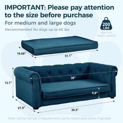 Dog Sofa Couch for Medium to Large Dogs, 31" Memory Foam Dog Couch with Washable Fabric, Removable Cushion, Sofa Bed for Medium and Large Dogs, Blue