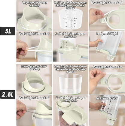 Dog Food Storage Container, Upgraded Large Nozzle BPA-free, 8-12 LBS Plastic Pet Food Storage Containers, With 4 Sealed Clasps, 1 Measuring Cup and Handle (2, Beige (3L+5L), (3L+5L))