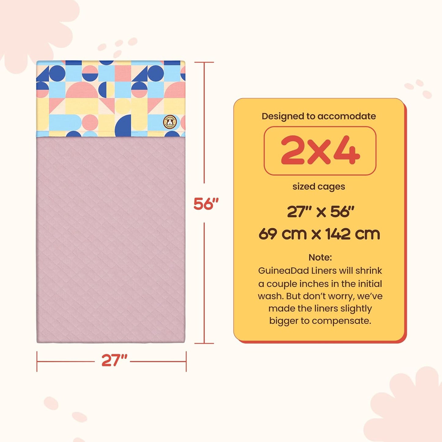 GuineaDad Premium Liner – Fleece Guinea Pig Cage Liner – Ultra-Plush Reusable Fleece Bedding with Waterproof Bottom – Extra Absorbent Liner for 2x4 C&C Cage (Rainy Day)