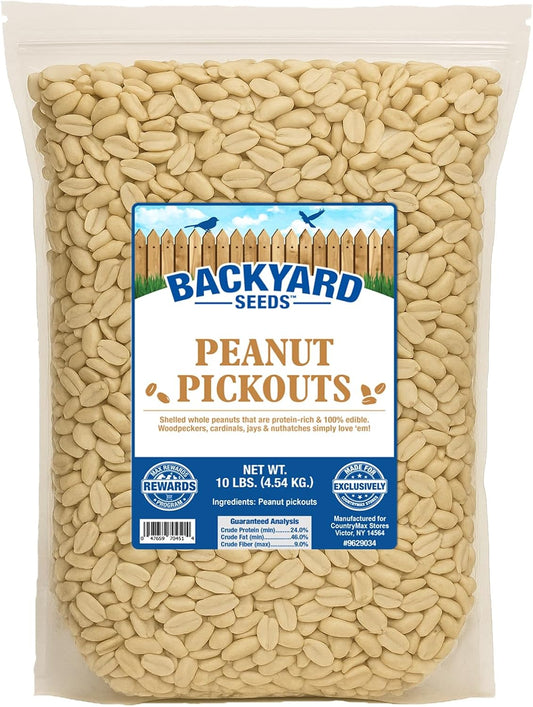 CountryMax Backyard Seeds Shelled Whole Peanuts for Woodpeckers, Birds, Squirrels & Wildlife – Premium Wild Animal Food, 10 lbs Bag