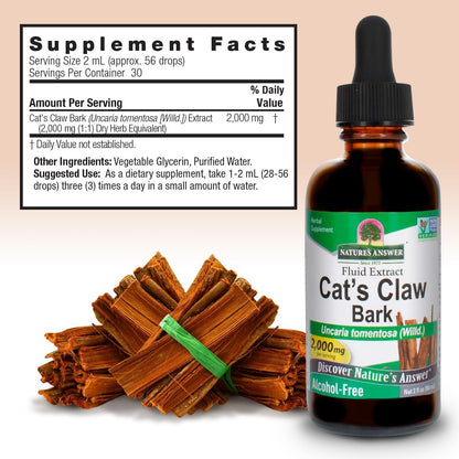 Nature's Answer Cat's Claw Bark Liquid Extract Supplement 2 Ounce - Alcohol Free Cats Claw Tincture & Capsules Alternative for Joint & Muscle Support, Vegan, Non-GMO, Gluten Free, Kosher